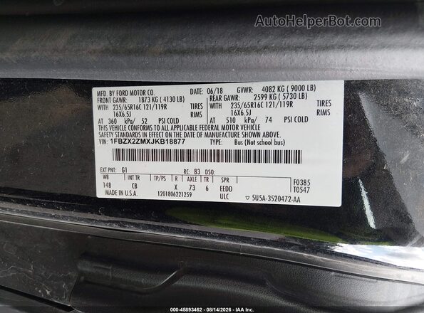 1FBZX2ZMXJKB18877 2018 FORD TRANSIT-350 Black Widok komory silnika