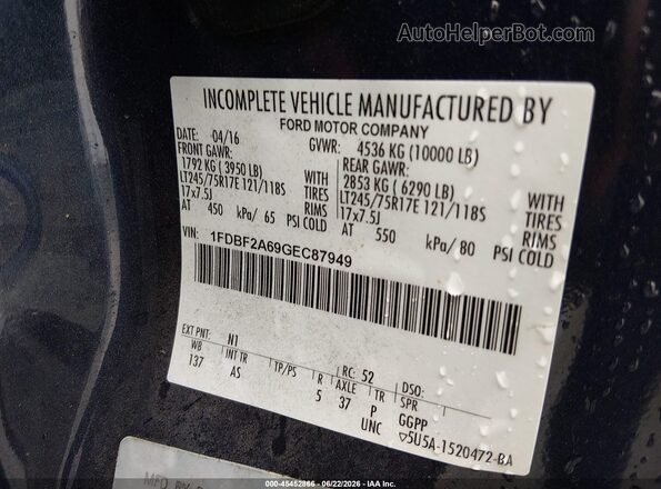 1FDBF2A69GEC87949 2016 FORD F-250 Синий Вид подкапотного пространства