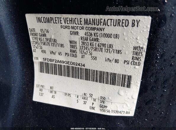 1FDBF2A69GED02434 2016 FORD F-250 Синий Вид подкапотного пространства