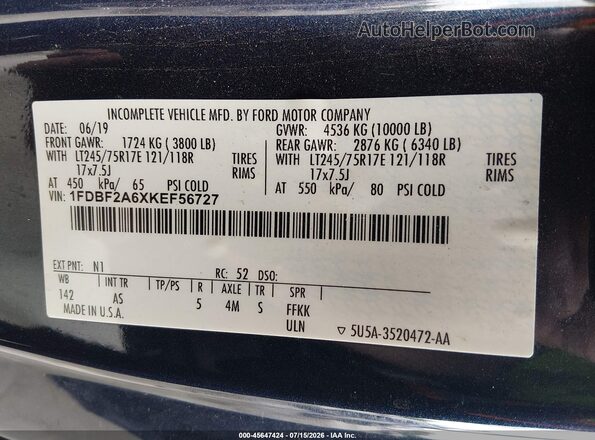 1FDBF2A6XKEF56727 2019 FORD F-250 Blue Widok komory silnika