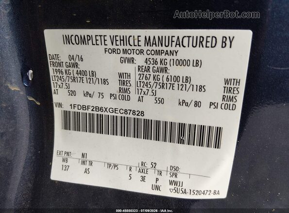 1FDBF2B6XGEC87828 2016 FORD F-250 Синий Вид подкапотного пространства