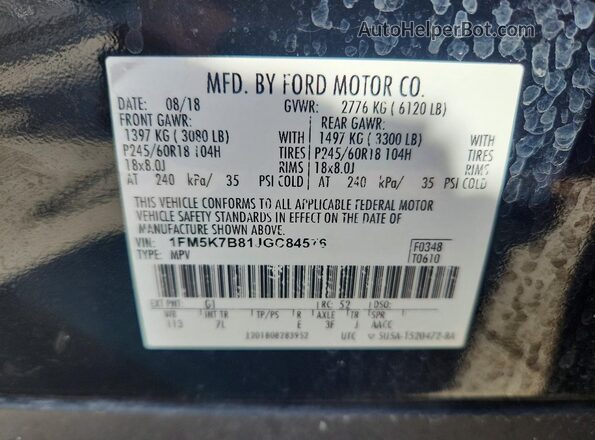 1FM5K7B81JGC84576 2018 FORD EXPLORER Черный Вид наклейки с VIN-кодом