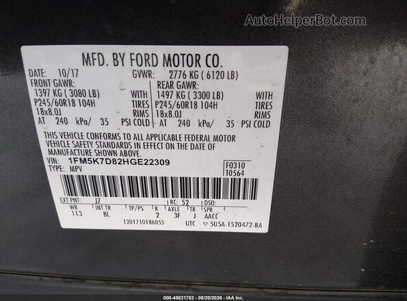 1FM5K7D82HGE22309 2017 FORD EXPLORER Gray Engine compartment view