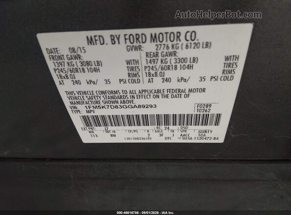 1FM5K7D83GGA89293 2016 FORD EXPLORER Black Вид підкапотного простору