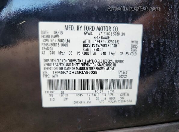 1FM5K7DH2GGA86028 2016 FORD EXPLORER Black VIN sticker view