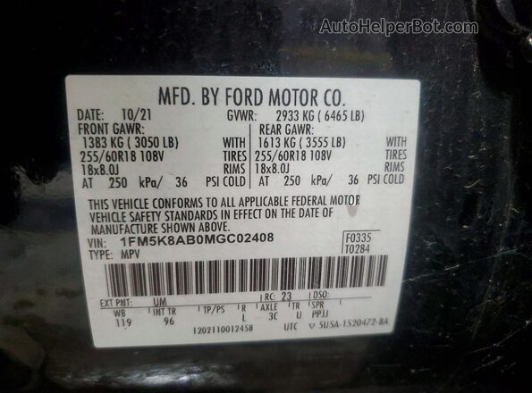 1FM5K8AB0MGC02408 2021 FORD EXPLORER Black Engine compartment view