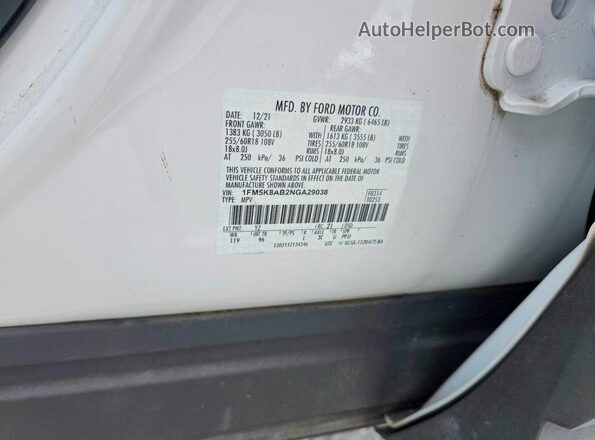 1FM5K8AB2NGA29038 2022 FORD EXPLORER White Engine compartment view