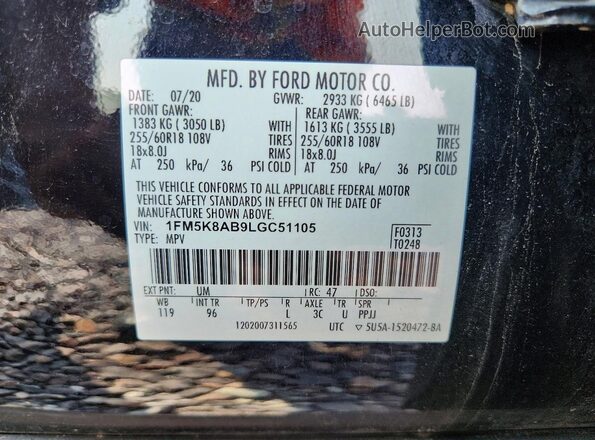 1FM5K8AB9LGC51105 2020 FORD EXPLORER Black Շարժիչի բաժամունքի տեսք