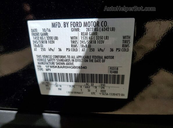 1FM5K8AR0HGB08340 2017 FORD EXPLORER Brown Vista de la etiqueta del VIN