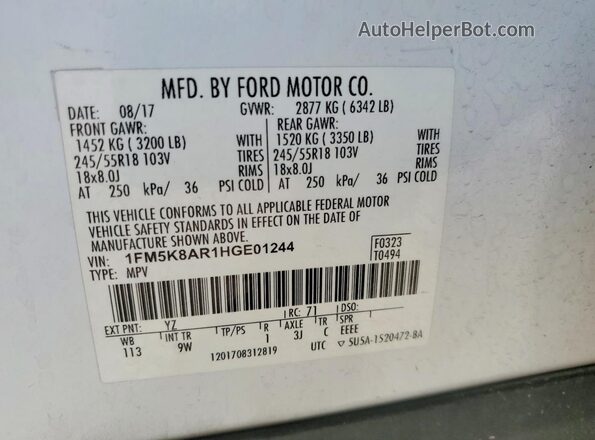 1FM5K8AR1HGE01244 2017 FORD EXPLORER Белый Вид подкапотного пространства