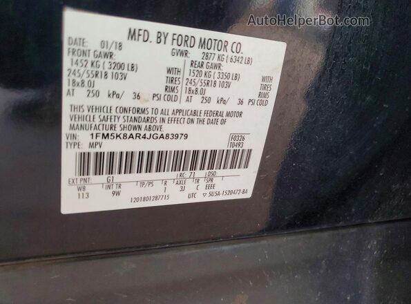 1FM5K8AR4JGA83979 2018 FORD EXPLORER Black VIN კოდის სტიკერის ხედი