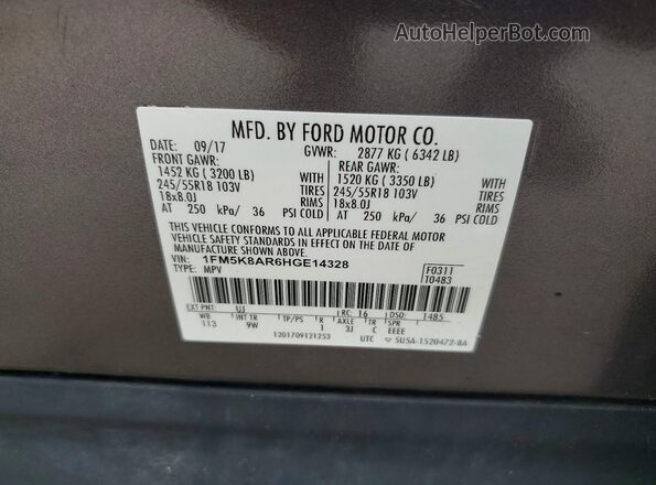 1FM5K8AR6HGE14328 2017 FORD EXPLORER Gray Vista interior de 360 grados