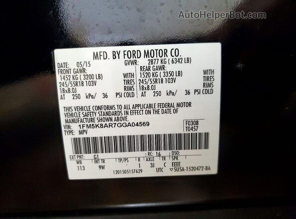 1FM5K8AR7GGA04569 2016 FORD EXPLORER Черный Вид подкапотного пространства