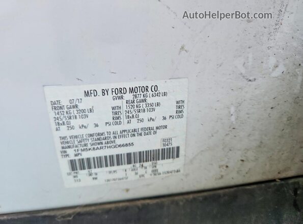 1FM5K8AR7HGD66855 2017 FORD EXPLORER White Vista del compartimento del motor