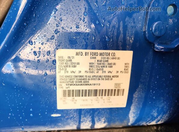 1FM5K8AWXMNA19113 2021 FORD EXPLORER Blue VIN sticker view