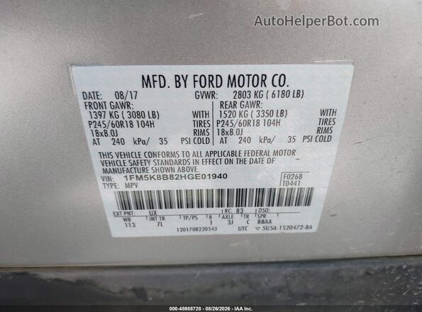 1FM5K8B82HGE01940 2017 FORD EXPLORER Silver Շարժիչի բաժամունքի տեսք