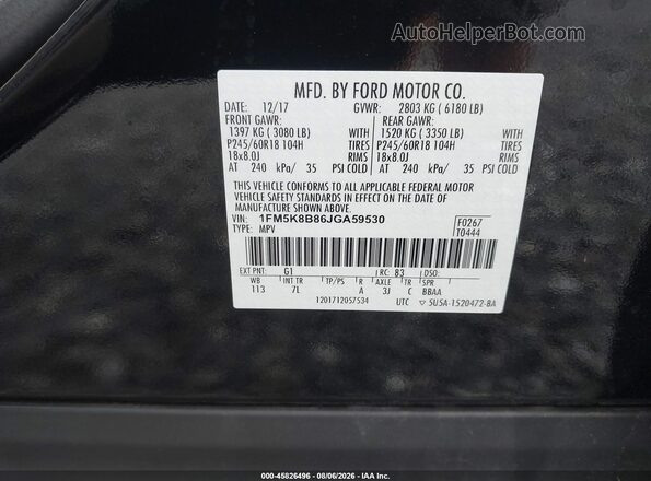 1FM5K8B86JGA59530 2018 FORD EXPLORER Black Вид підкапотного простору