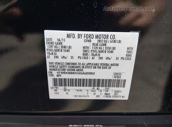 1FM5K8B8XGGA20593 2016 FORD EXPLORER Black Շարժիչի բաժամունքի տեսք