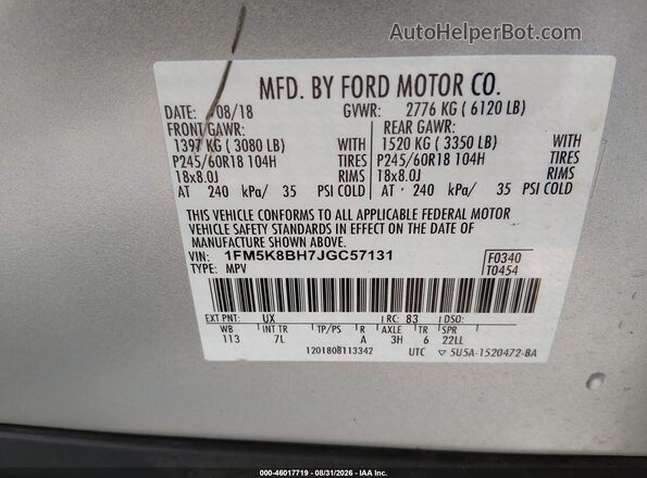 1FM5K8BH7JGC57131 2018 FORD EXPLORER Silver Engine compartment view