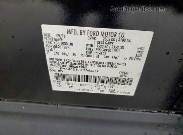 1FM5K8D80HGA92272 2017 FORD EXPLORER Black VIN sticker view