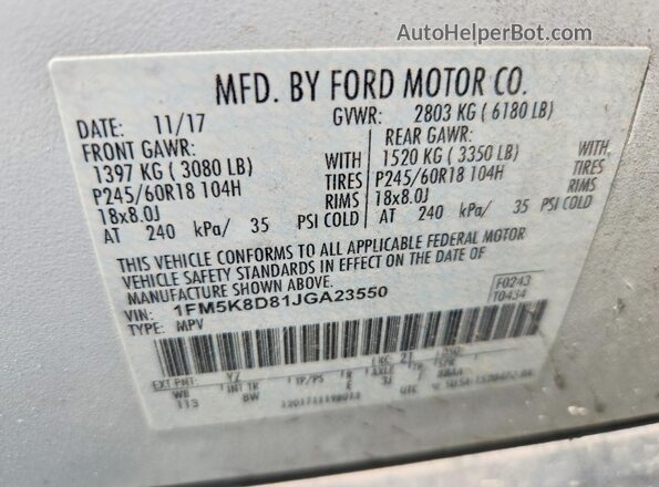 1FM5K8D81JGA23550 2018 FORD EXPLORER White Widok naklejki z numerem VIN