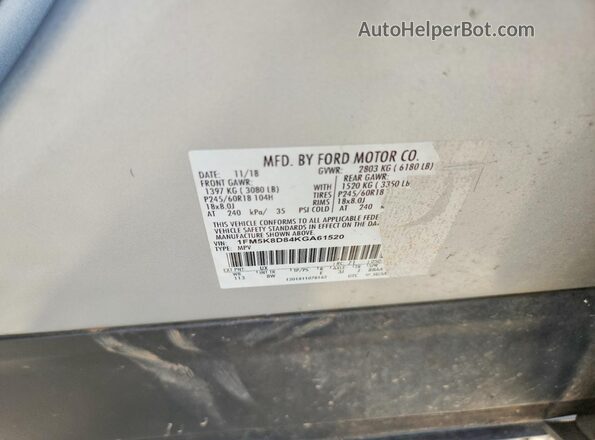 1FM5K8D84KGA61520 2019 FORD EXPLORER Silver Widok komory silnika