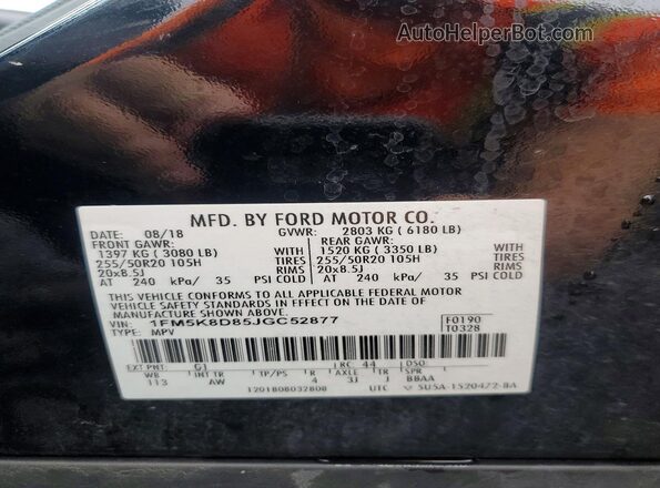 1FM5K8D85JGC52877 2018 FORD EXPLORER Черный Вид наклейки с VIN-кодом