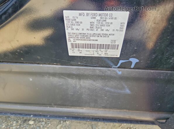 1FM5K8D86GGD19396 2016 FORD EXPLORER Black Vista de la etiqueta del VIN