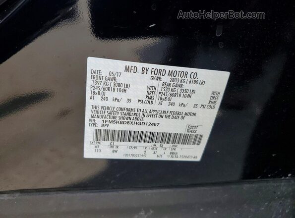 1FM5K8D8XHGD12467 2017 FORD EXPLORER Black VIN կոդի պիտակի տեսք
