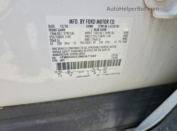 1FM5K8GC5MGA71640 2021 FORD EXPLORER White Widok naklejki z numerem VIN