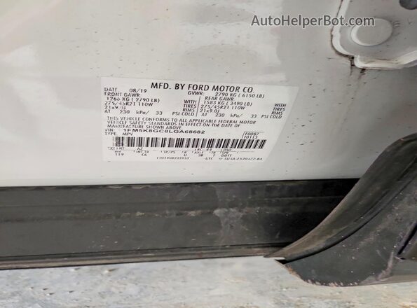 1FM5K8GC8LGA68682 2020 FORD EXPLORER White VIN კოდის სტიკერის ხედი