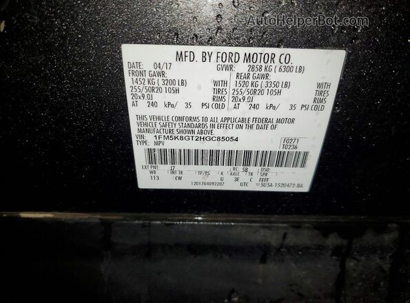 1FM5K8GT2HGC85054 2017 FORD EXPLORER Gray Widok naklejki z numerem VIN