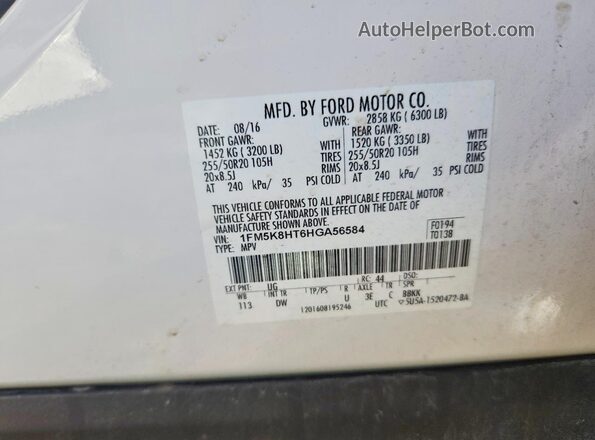 1FM5K8HT6HGA56584 2017 FORD EXPLORER White VIN sticker view
