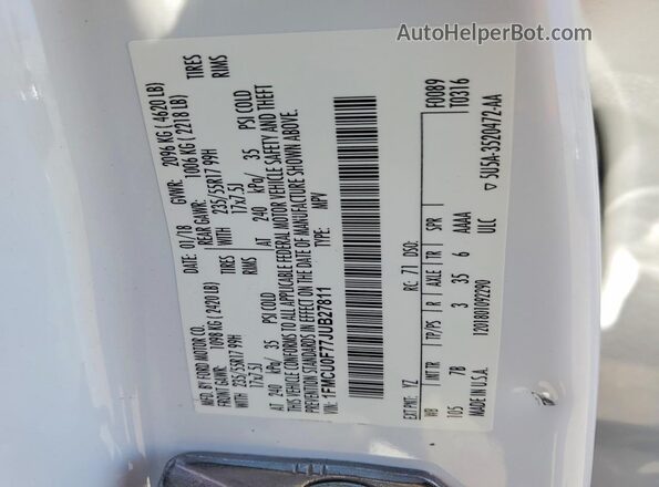 1FMCU0F77JUB27811 2018 FORD ESCAPE White Панорамний вид салону 360°