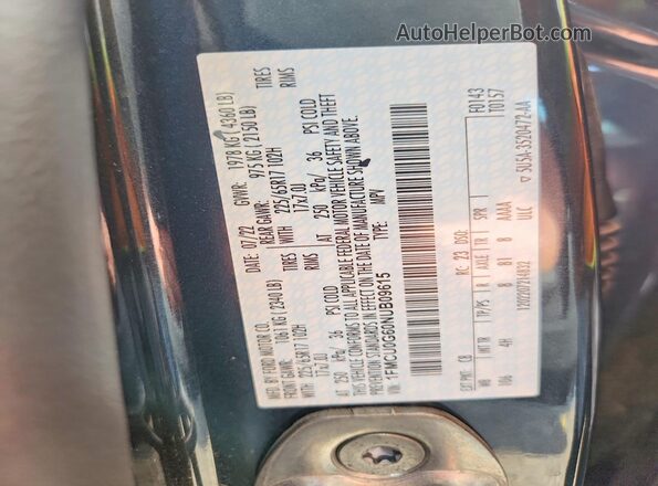 1FMCU0G60NUB09615 2022 FORD ESCAPE Teal VIN կոդի պիտակի տեսք