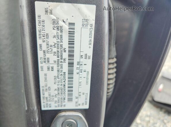 1FMCU0G6XMUA20598 2021 FORD ESCAPE Gray Vista de la etiqueta del VIN
