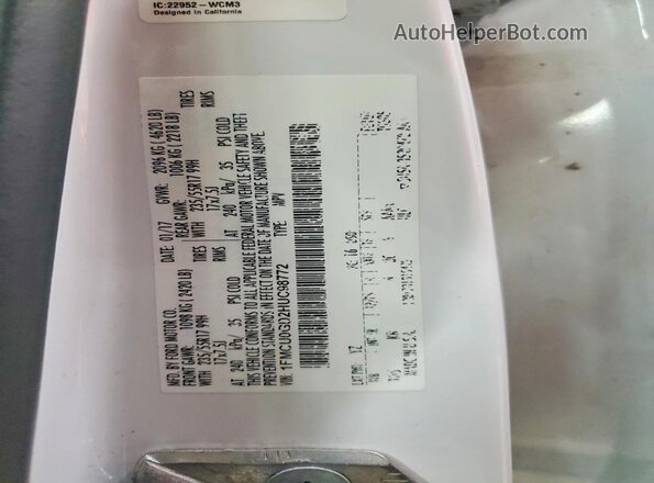 1FMCU0GD2HUC98772 2017 FORD ESCAPE White Vista de la etiqueta del VIN
