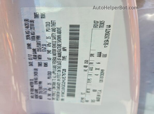1FMCU0GD2HUE76728 2017 FORD ESCAPE White Vista de la etiqueta del VIN