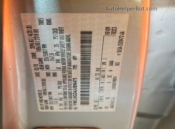 1FMCU0GD4JUB96475 2018 FORD ESCAPE Silver Widok naklejki z numerem VIN