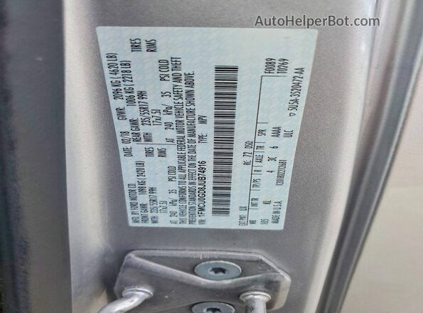 1FMCU0GD8JUB74916 2018 FORD ESCAPE Серебряный Вид наклейки с VIN-кодом