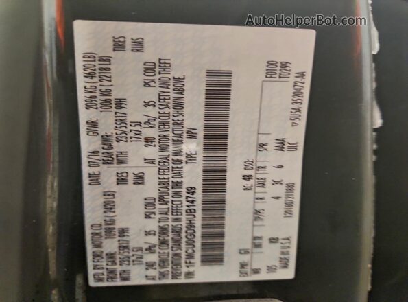 1FMCU0GD9HUB14749 2017 FORD ESCAPE Black Widok naklejki z numerem VIN