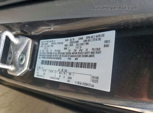 1FMCU0GD9JUC02822 2018 FORD ESCAPE Gray Вид наклейки з VIN-кодом
