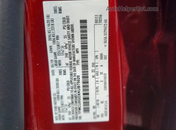 1FMCU0GDXKUB75020 2019 FORD ESCAPE Red 360 interior view