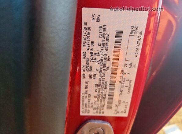 1FMCU0H62LUC30660 2020 FORD ESCAPE Красный Вид наклейки с VIN-кодом
