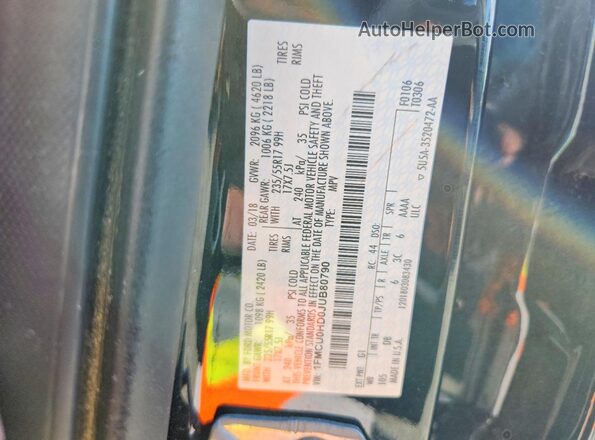 1FMCU0HD0JUB80790 2018 FORD ESCAPE Black Widok naklejki z numerem VIN