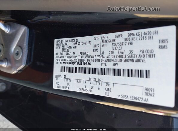 1FMCU0HD1JUB19786 2018 FORD ESCAPE Black Vista del compartimento del motor