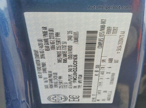 1FMCU0HD2JUC81636 2018 FORD ESCAPE Blue Vista interior de 360 grados