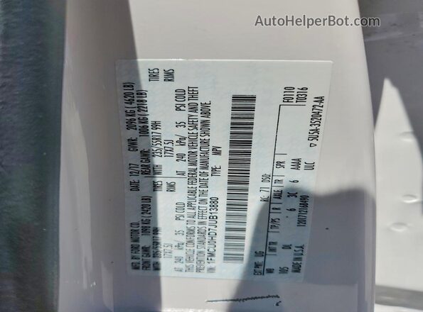 1FMCU0HD7JUB13880 2018 FORD ESCAPE Белый Вид наклейки с VIN-кодом