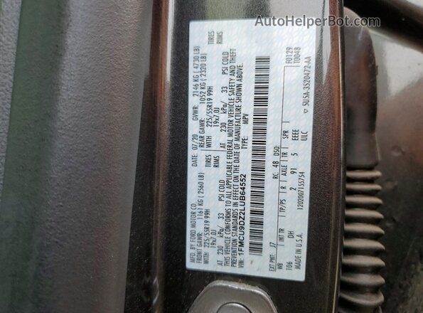 1FMCU9DZ2LUB64552 2020 FORD ESCAPE Gray Սալոնի 360 աստիճան տեսք