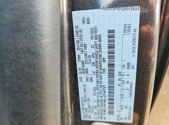1FMCU9F64LUC40727 2020 FORD ESCAPE Charcoal VIN sticker view
